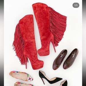 Christian Lou bouton Interlopa 160 Boots in Moroccan Red Suede Size 38.5 EUC